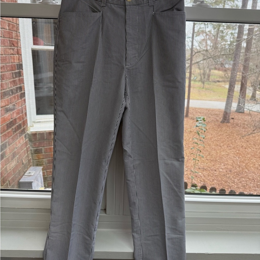 Banana Republic Women's Sloan Navy and White Pinstripe Trouser Pants Sz 32L